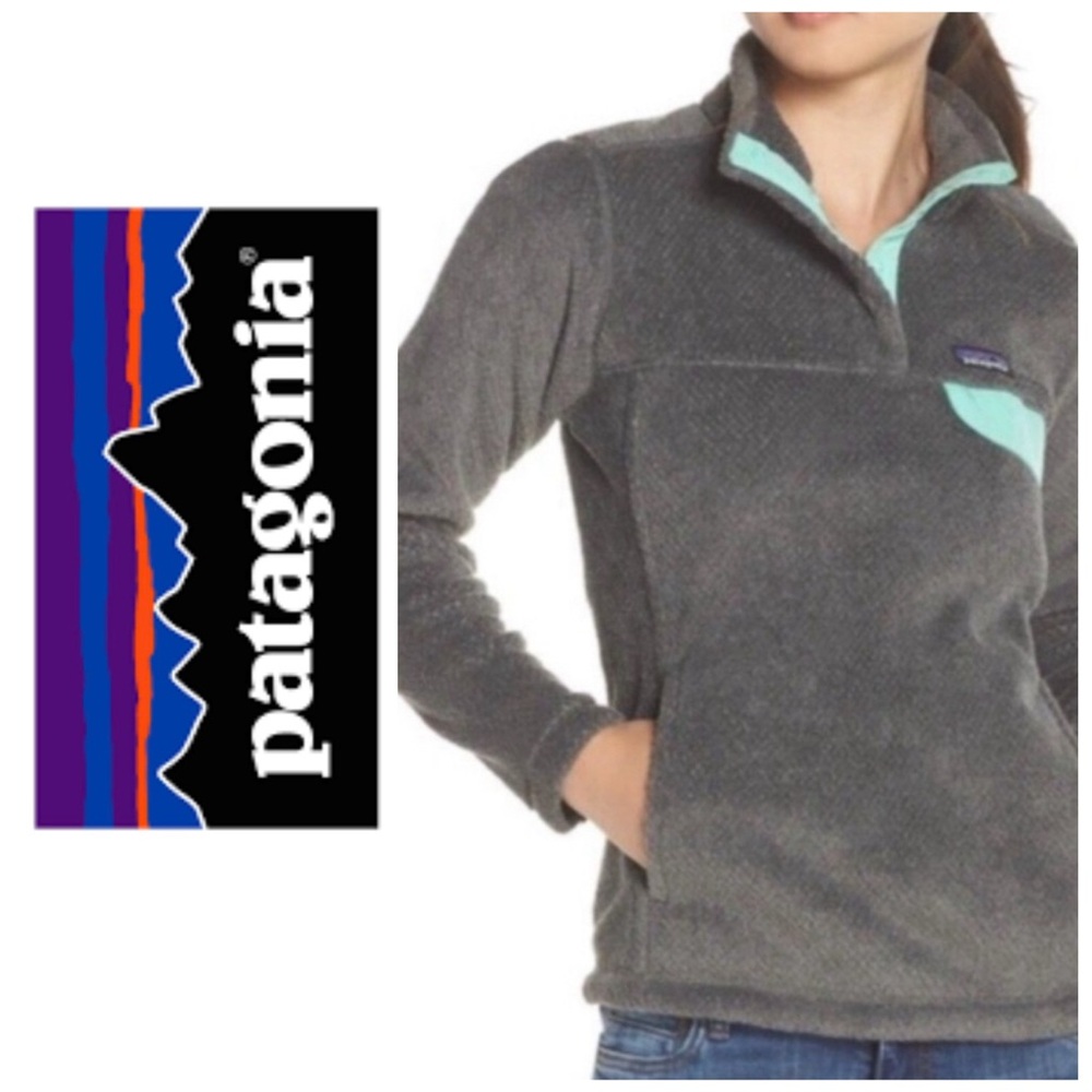 Patagonia Re Tool snap fleece in grey + mint